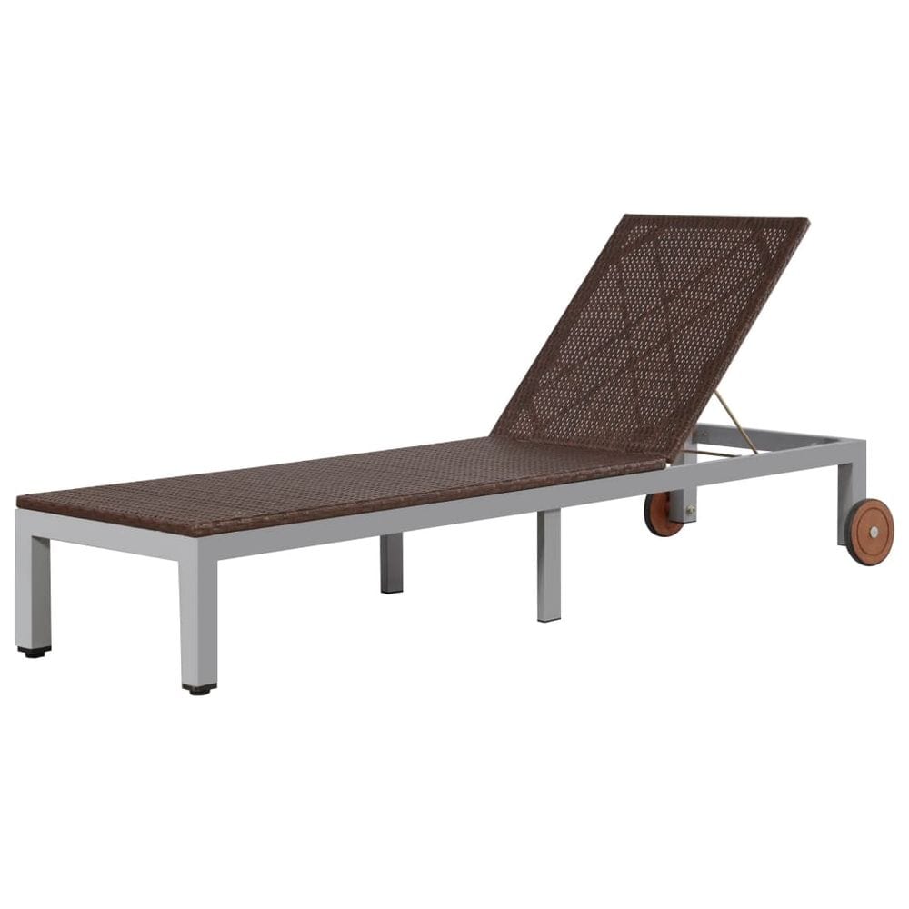 Sun Lounger with Wheels Poly Rattan Brown TapClickBuy