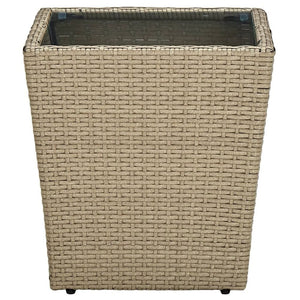 Tea Table Beige 41.5x41.5x44 cm Poly Rattan and Tempered Glass TapClickBuy