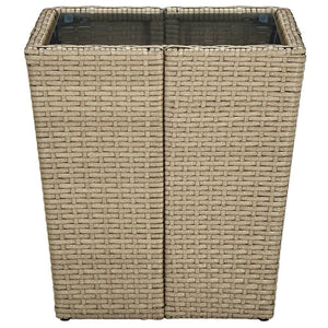 Tea Table Beige 41.5x41.5x44 cm Poly Rattan and Tempered Glass TapClickBuy