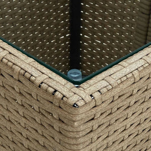 Tea Table Beige 41.5x41.5x44 cm Poly Rattan and Tempered Glass TapClickBuy