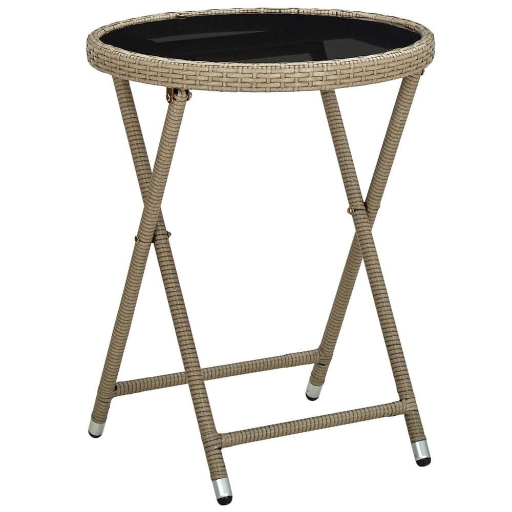 Tea Table Beige 60 cm Poly Rattan and Tempered Glass TapClickBuy