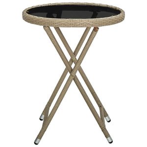 Tea Table Beige 60 cm Poly Rattan and Tempered Glass TapClickBuy