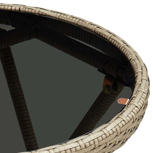 Tea Table Beige 60 cm Poly Rattan and Tempered Glass TapClickBuy