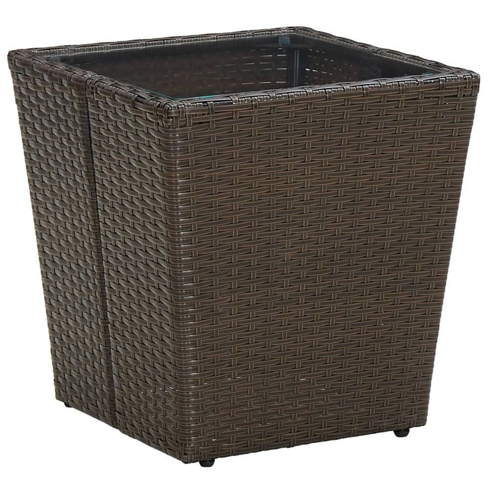 Tea Table Brown 41.5x41.5x44 cm Poly Rattan and Tempered Glass TapClickBuy
