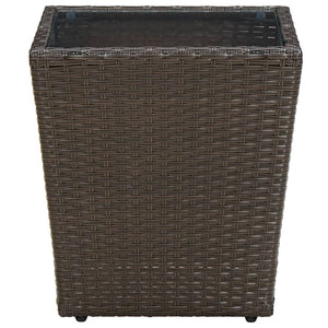 Tea Table Brown 41.5x41.5x44 cm Poly Rattan and Tempered Glass TapClickBuy