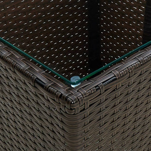 Tea Table Brown 41.5x41.5x44 cm Poly Rattan and Tempered Glass TapClickBuy