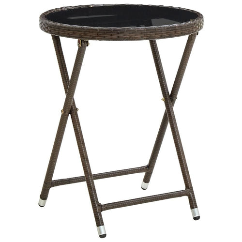 Tea Table Brown 60 cm Poly Rattan and Tempered Glass TapClickBuy