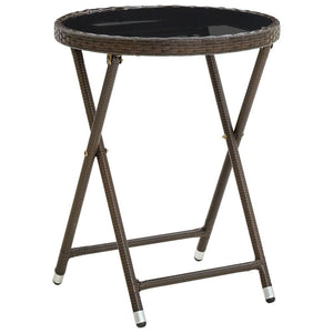 Tea Table Brown 60 cm Poly Rattan and Tempered Glass TapClickBuy