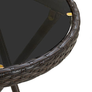 Tea Table Brown 60 cm Poly Rattan and Tempered Glass TapClickBuy
