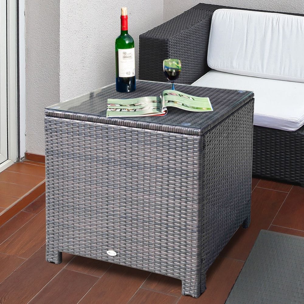 Tempered Glass Top Outdoor Garden Rattan Side Table TapClickBuy