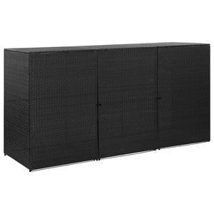 Triple Wheelie Bin Shed Black 229x78x120 cm Poly Rattan TapClickBuy