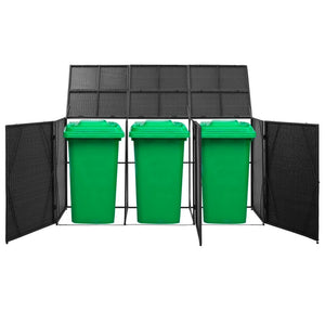 Triple Wheelie Bin Shed Black 229x78x120 cm Poly Rattan TapClickBuy