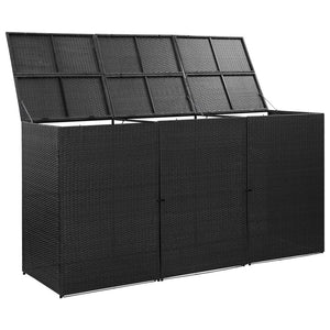 Triple Wheelie Bin Shed Black 229x78x120 cm Poly Rattan TapClickBuy
