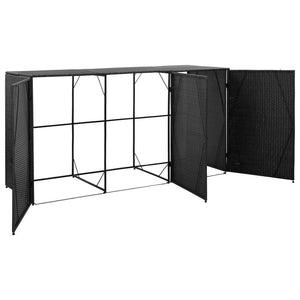 Triple Wheelie Bin Shed Black 229x78x120 cm Poly Rattan TapClickBuy