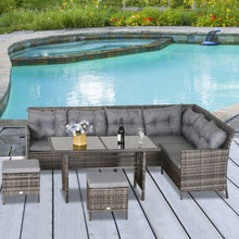 Load image into Gallery viewer, 6PC Garden Rattan Corner Dining Sofa 7-seater Wicker Table Foot Stool TapClickBuy