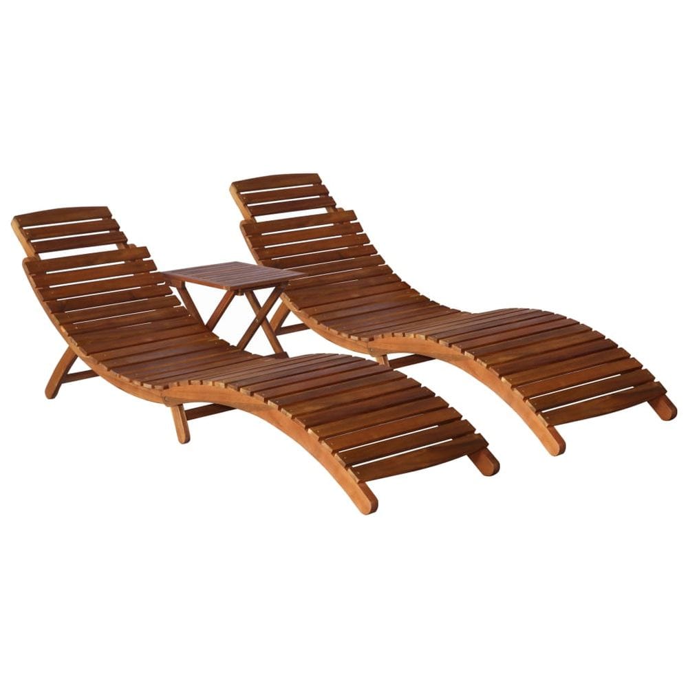 vidaXL 3 Piece Sunlounger with Tea Table Solid Acacia Wood TapClickBuy