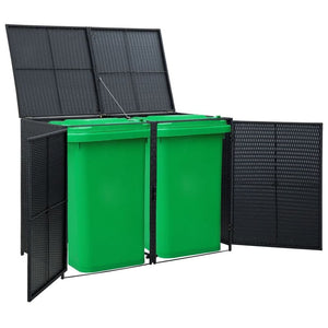 vidaXL Double Wheelie Bin Shed Poly Rattan Anthracite/Black Outdoor Garbage TapClickBuy