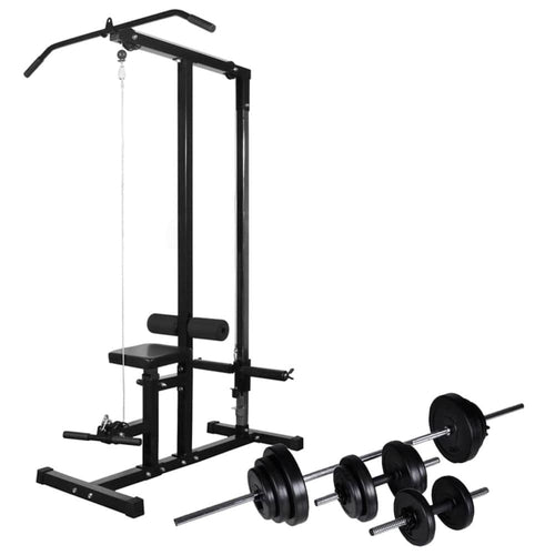 vidaXL Power Tower with Barbell and Dumbbell Set 30.5 kg TapClickBuy