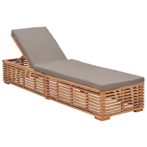 vidaXL Solid Teak Wood Sun Lounger with Cushion Furniture Cream/Dark Gray TapClickBuy