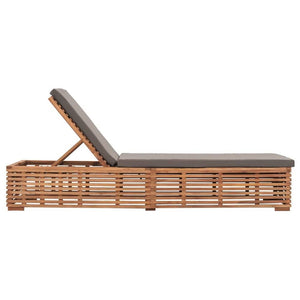 vidaXL Solid Teak Wood Sun Lounger with Cushion Furniture Cream/Dark Gray TapClickBuy