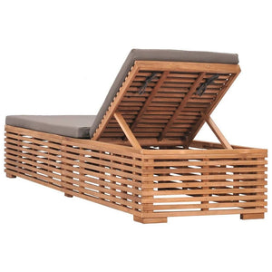 vidaXL Solid Teak Wood Sun Lounger with Cushion Furniture Cream/Dark Gray TapClickBuy