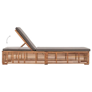 vidaXL Solid Teak Wood Sun Lounger with Cushion Furniture Cream/Dark Gray TapClickBuy