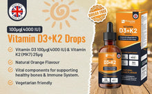 Load image into Gallery viewer, Vitamin D3 4000iu + K2 MK7 25µg Orange Liquid Drops I High Strength 30ml Bottle TapClickBuy