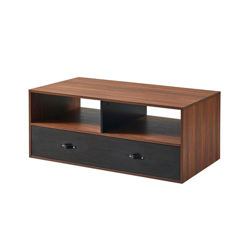 Wooden Coffee Table & Storage, Modern End Table with Drawers, Brown TapClickBuy