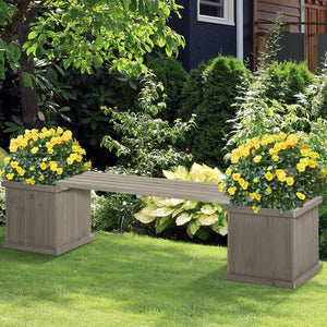 Wooden Garden Planter & Bench Combination Garden Raised Bed Patio Park Grey TapClickBuy